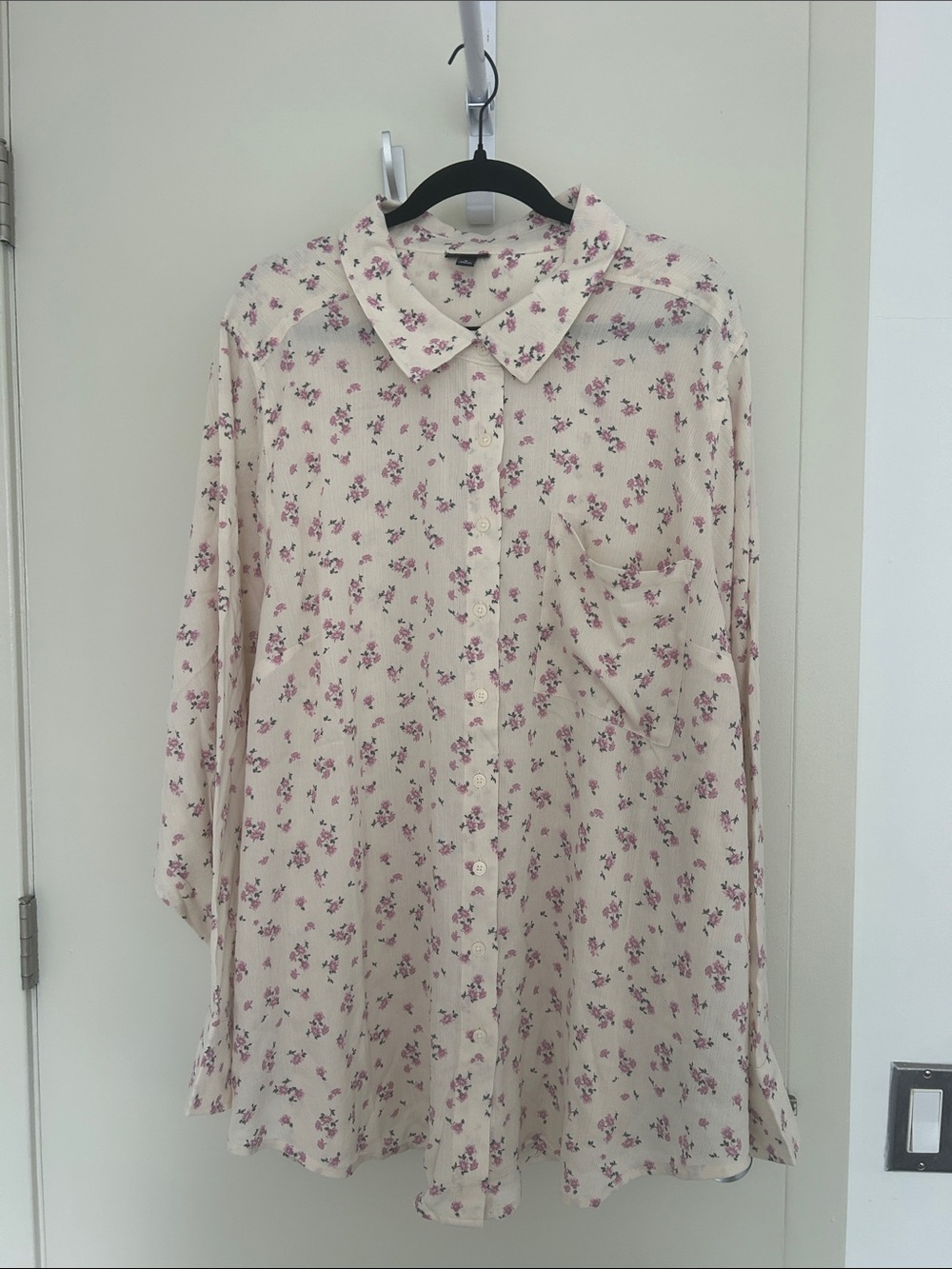 torrid Cream Button-Down Shirt with Pink Floral Print